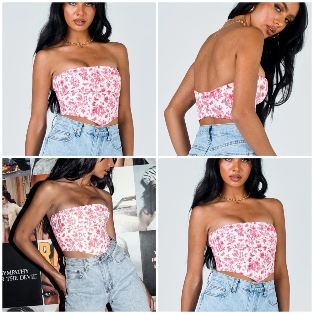 Princess Polly white Juliette bustier with pink butterfly floral print Size 2 - Picture 13 of 15
